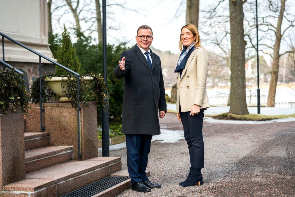 Roberta Metsola visited Finland in March and met Prime Minister Petteri Orpo at Kesäranta. Photo: Daina Le Lardic.